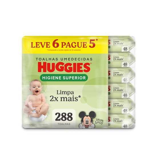 Kit Lenços Umedecidos Huggies Higiene Superior - 6 pacotes 288 lenços